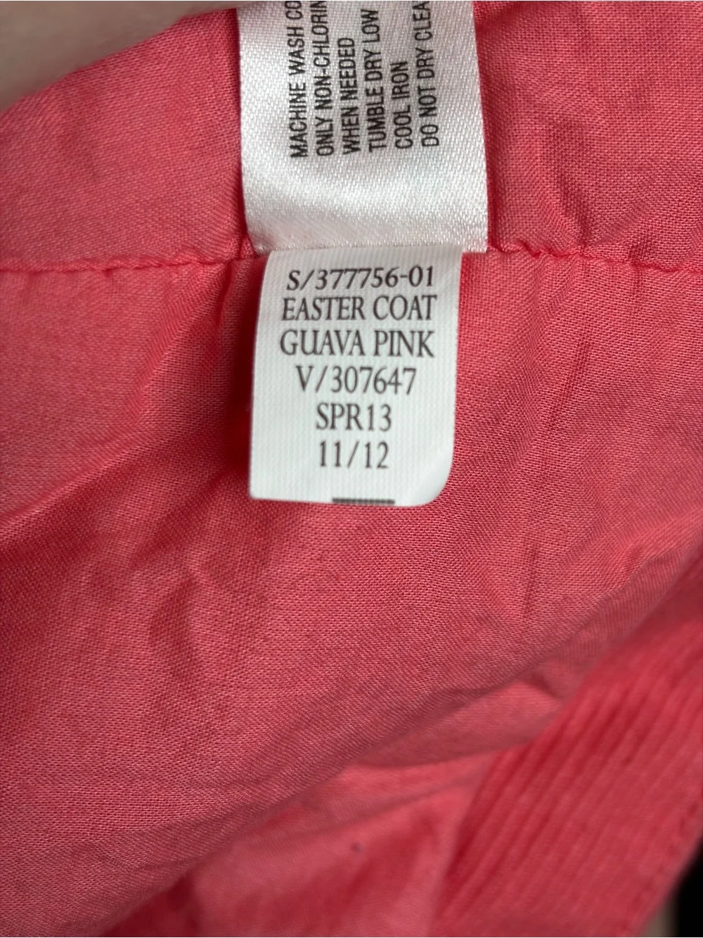 BabyGap Girls Size 5 Coral Corduroy Coat Flower Button Lined Jacket